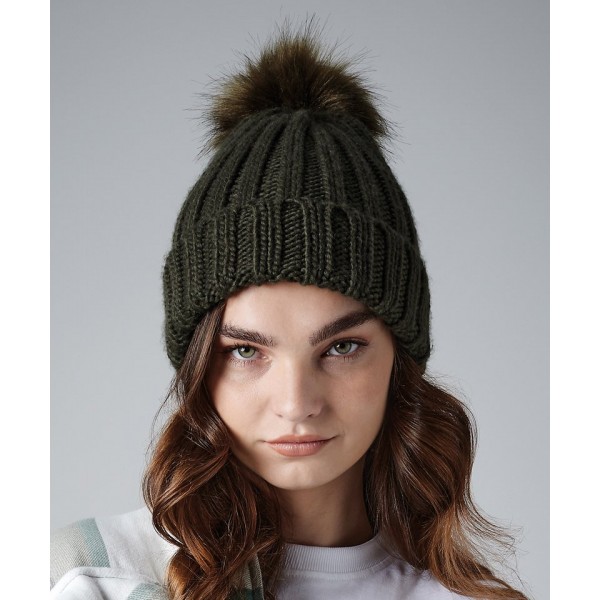Beechfield Verbier fur pop pom chunky beanie