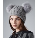 Beechfield Faux fur double pop pom beanie