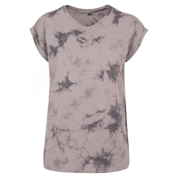 Build Your Brand Women's batik dye extended shoulder tee