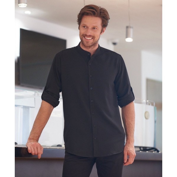 Henbury Mandarin shirt with roll-tab sleeve