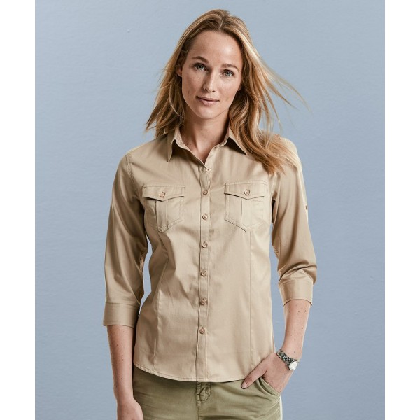 Russell Collection Women's roll-sleeve ¾ sleeve shirt