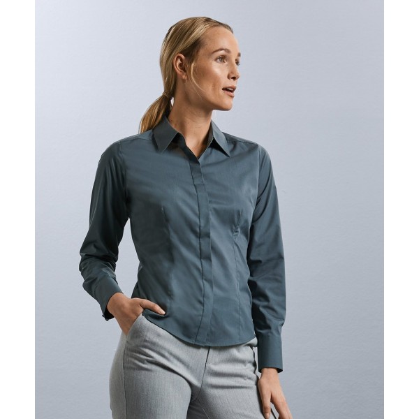Russell Collection Women's long sleeve polycotton easycare fitted poplin shirt