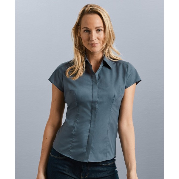 Russell Collection Women's cap sleeve polycotton easycare fitted poplin shirt