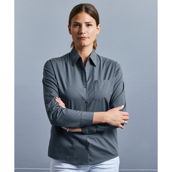 Russell Collection Women's long sleeve polycotton easycare poplin shirt
