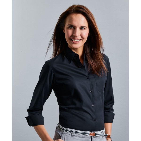 Russell Collection Women's long sleeve 100% cotton poplin shirt