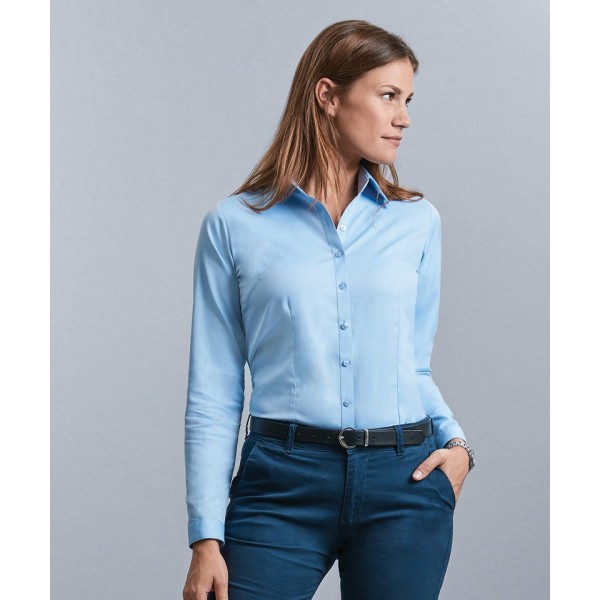 Russell Collection Women's long sleeve herringbone shirt