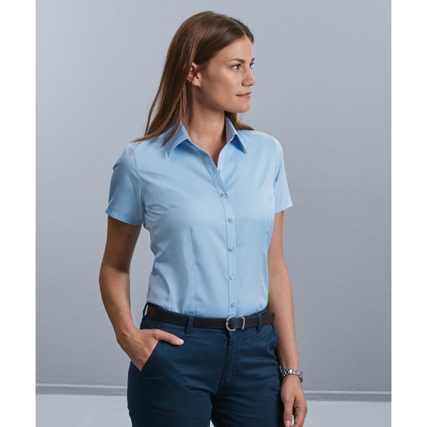 Russell Collection Women's short sleeve herringbone shirt