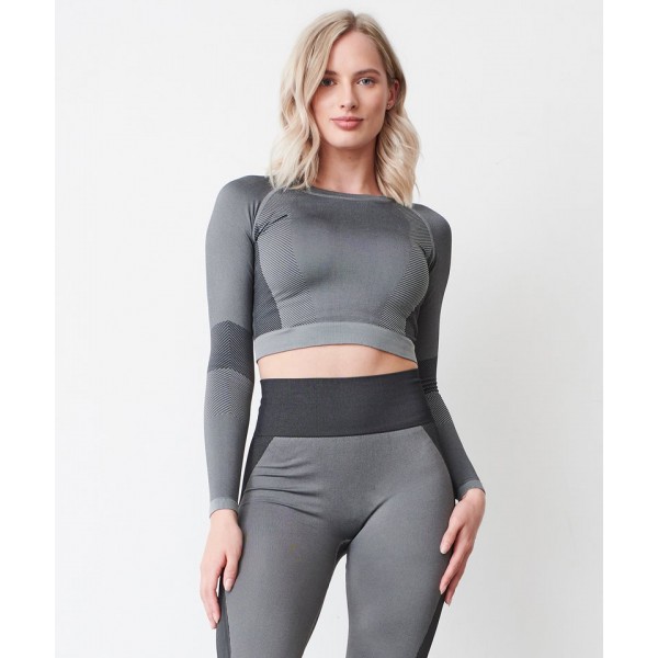 Tombo Women's seamless panelled long sleeve crop top