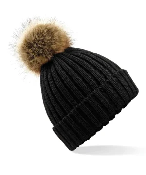 Alternative view of Beechfield Faux Fur Pom Pom Chunky Beanie