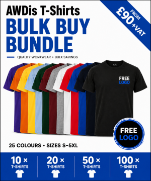 AWDis 180 Crew Neck T-Shirts Bulk Buy Bundle – Free Logo