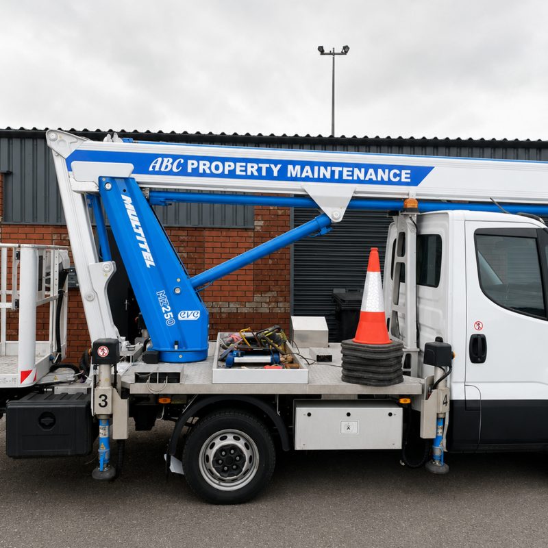 Cherry picker vehicle graphics for ABC Cleaning Services in Alnwick by Custom Xpress