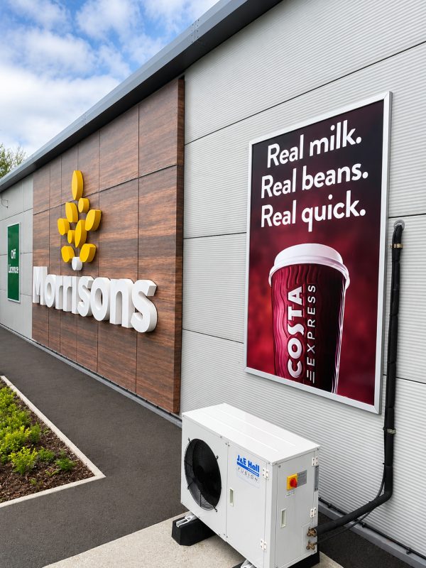 Large format Costa Express sign produced for Morrisons supermarket in Amble by Custom Xpress