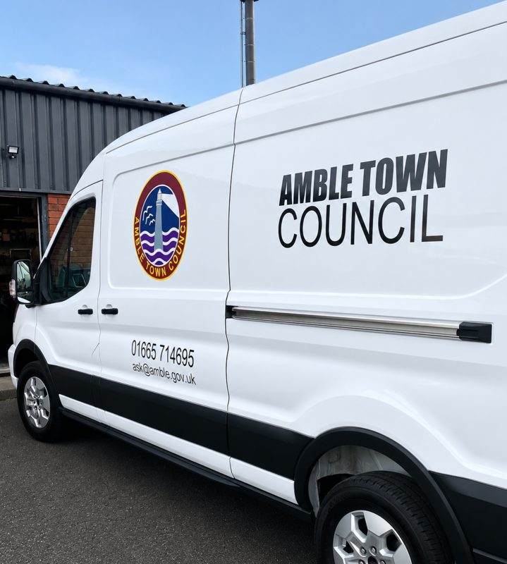 Van graphics for Amble Town Council produced and fitted by Custom Xpress